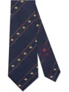 Gucci Bee Web Silk Tie In Blue