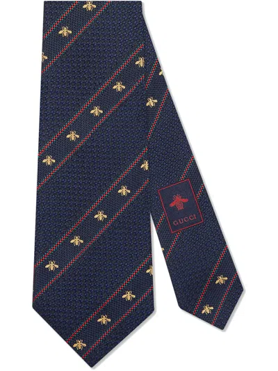 Gucci Bee Web Tie In Blue
