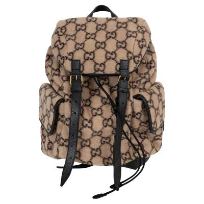 Pre-owned Gucci Beige 2020 Gg Wool & Leather Small Backpack Bag In Brown