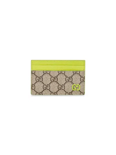 Gucci Beige And Acid Green Two-tone Gg Card Holder