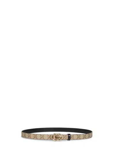 Gucci Beige And Black Gg Marmont Reversible Thin Belt In Brown