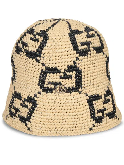 Gucci Beige And Black Raffia Bucket Hat In Neutrals