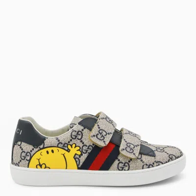 Gucci Kids' Beige And Blue Ace Sneakers In Gray