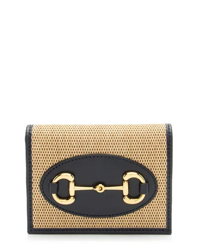 Pre-owned Gucci Beige & Blue Canvas & Leather Horsebit 1955 Card Case (authentic Pre-  Loved)