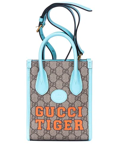 Pre-owned Gucci Beige & Blue Supreme Coated Canvas Tiger Tote, Never Carried (authentic  Pre-loved)
