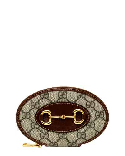 Gucci Beige & Brown & Dark Brown Leather & Pvc Coin Case (authentic )