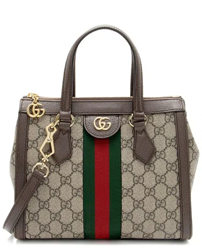 GUCCI GUCCI BEIGE & BROWN COATED CANVAS, LEATHER & NYLON OPHIDIA SMALL TOTE  (AUTHENTIC PRE-LOVED)
