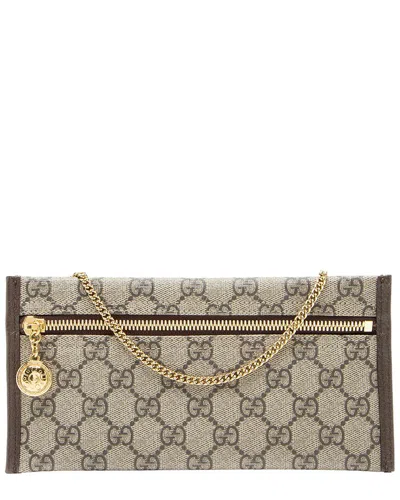 Gucci Beige & Brown Gg Supreme Canvas & Leather Chain Pochette (authentic Pre-loved)
