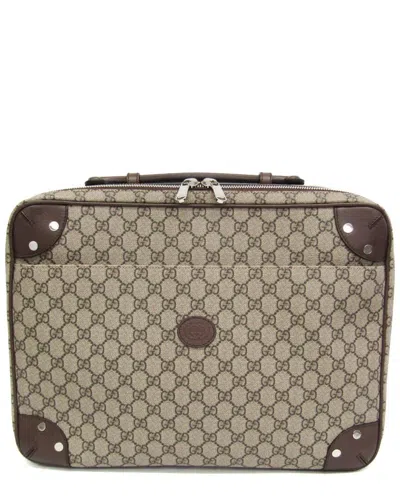 Pre-owned Gucci Beige & Brown Gg Supreme Canvas & Leather Interlocking Briefcase  (authentic Pre-loved)