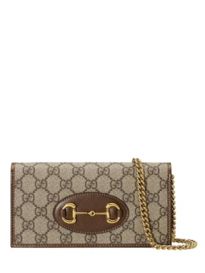 Gucci Beige And Brown Gg Supreme Canvas Horsebit Clutch Wallet For Women