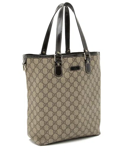 Gucci Beige & Brown Gg Supreme Canvas N/s Tote (authentic Pre-loved) In Nude