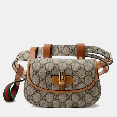 Pre-owned Gucci Beige & Brown Pvc Leather Gg Supreme Bamboo 1947 Mini Belt Bag