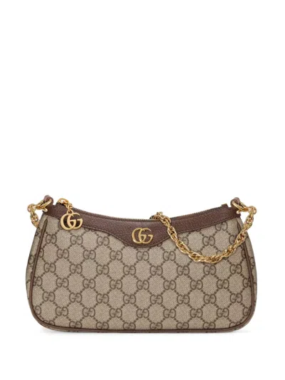 Gucci Beige And Brown Small Handbag With Gold-tone Accents