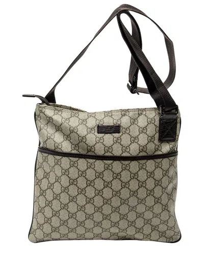 Pre-owned Gucci Beige & Brown Supreme Coated Canvas Square Flat Crossbody (authentic  Pre-loved)