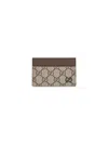 Gucci Men Gg Supreme Fabric And Leather Card Holder