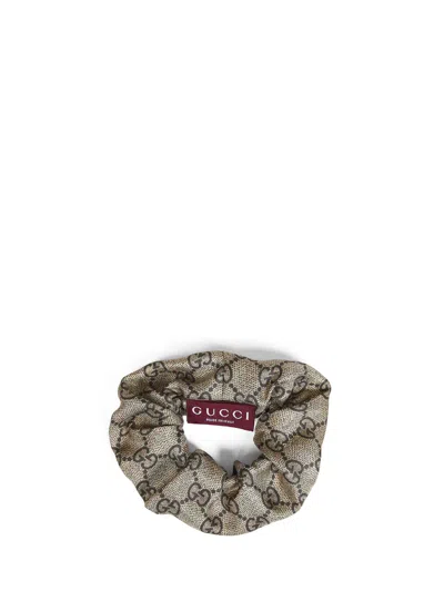 Gucci Beige And Dark Brown Gg Silk Scrunchie In Neutral