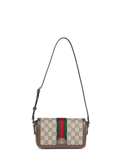 Gucci Women Beige And Dark Brown Ophidia Mini Shoulder Bag