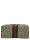Gucci Beige And Ebony Beauty Case With Web Detail And Logo Detail In Gg Supreme Canvas Man In Multicolor