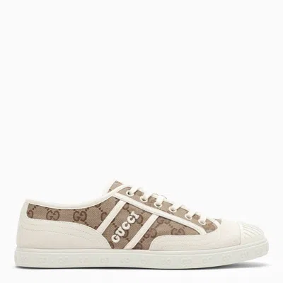 GUCCI GUCCI BEIGE AND EBONY GG FABRIC LOW TRAINER WOMEN