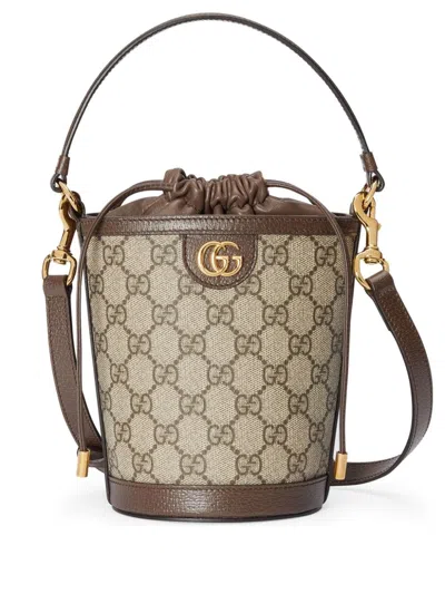 Gucci Beige And Ebony Gg Supreme Bucket Handbag For Women In Brown