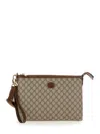 Gucci Beige And Ebony Pouch With Gg Patch In Gg Supreme Canvas Man In Multicolor