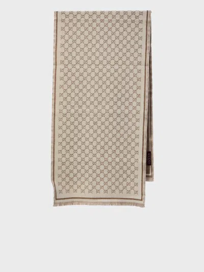 Gucci Beige And Ivory Gg Wool Scarf In Gray