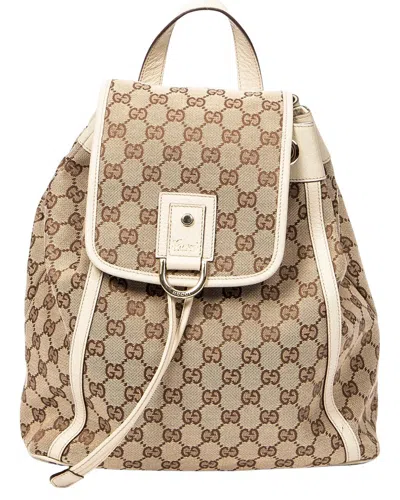 Gucci Beige & Ivory Monogrammed Canvas Abbey Backpack In Brown