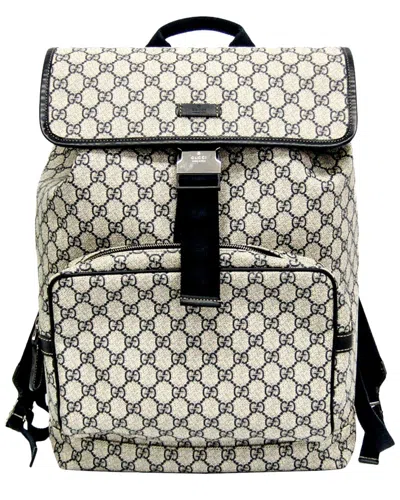 Gucci Beige & Navy Gg Supreme Backpack (authentic ) In Neutral