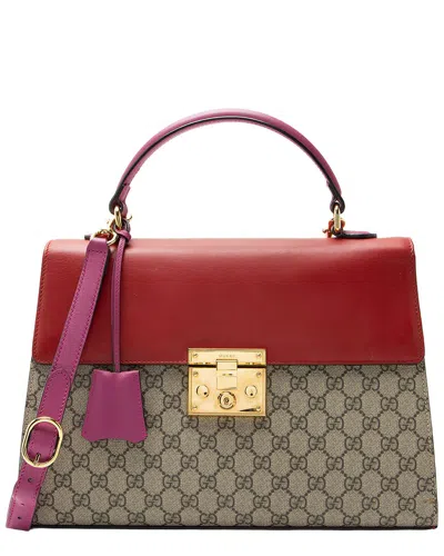 Gucci Beige & Pink & Red Gg Coated Canvas & Leather Padlock Medium Top Handle  (authentic Pre-loved) In Multi