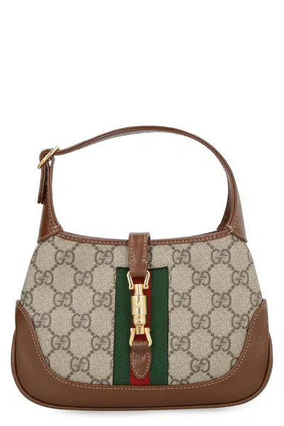 Gucci Beige And Tan Gg Supreme Mini Handbag With Green And Red Web Detail In Brown