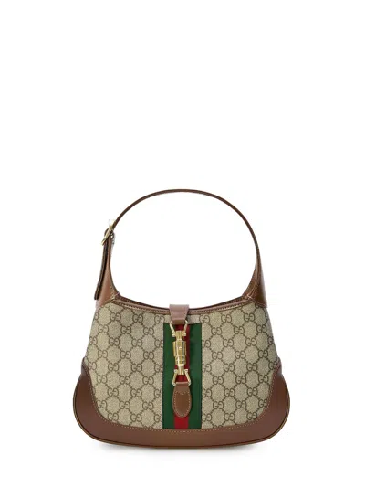 Gucci Beige And Tan Gg Supreme Shoulder Handbag For Women In Burgundy