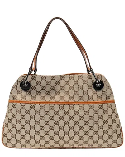 Pre-owned Gucci Beige & Tan Monogrammed Canvas Medium Eclipse Tote (authentic Pre-loved) In Multi