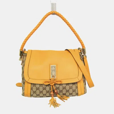 Pre-owned Gucci Gg Canvas Bella Gg Canvas Leather Shoulder Bag Beige/yellow In Sand