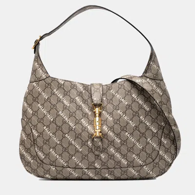 Pre-owned Gucci Beige Balenciaga The Hacker Project Medium Gg Supreme Jackie 1961 In Sand