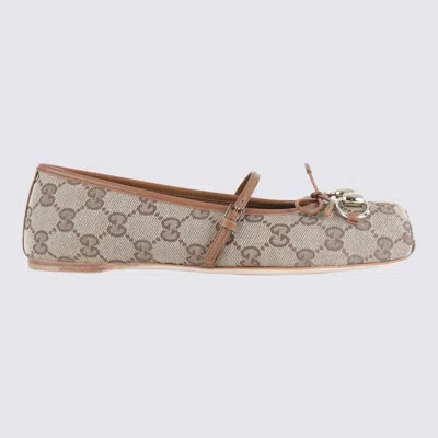 Gucci Women Gg Fabric Ballerinas With Iconic Horsebit In Brown