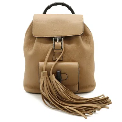 Pre-owned Gucci Beige Bamboo Leather Backpack Shoulder Bag () In Sand