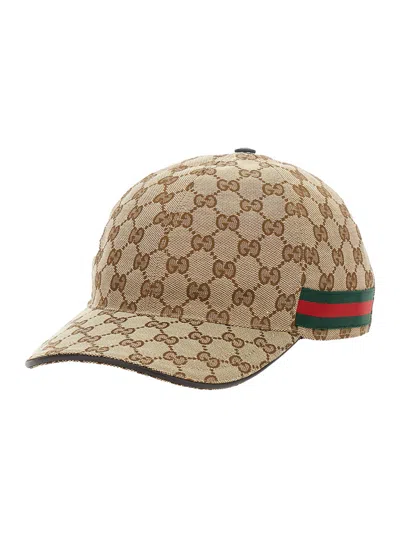Gucci Beige Baseball Cap With Web Detail On The Side In Gg Canvas Man