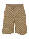 Gucci Beige Bermuda Pants With Belt Loops In Gg Canvas Man In Brown
