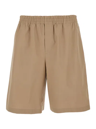 Gucci Beige Bermuda Pants With Elastic Waist And Logo Lettering Embroidery On The Rear In Cotton Man In Multicolor