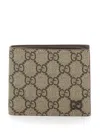 Gucci Beige Bi-fold Wallet With Double G Logo Plaque On The Front In Gg Canvas Man In Multicolor