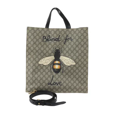 Pre-owned Gucci Beige Black Brown Gg Supreme Leather Shoulder Bag Tote Bag () In Beige, Black, Brown