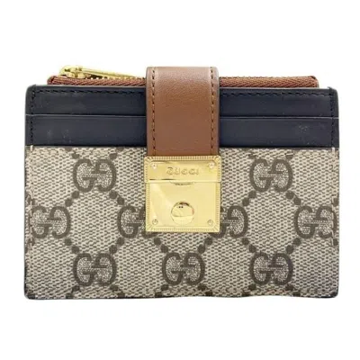 Pre-owned Gucci Beige Black Brown Pvc Leather Long Wallet (bi-fold) () In Multi