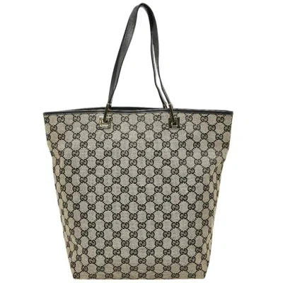 Pre-owned Gucci Beige Black Canvas Leather Handbag Tote Bag () In Multi
