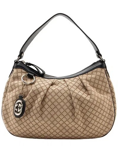 Pre-owned Gucci Beige, Black Canvas, Leather Sukey Hobo (authentic Pre-loved)