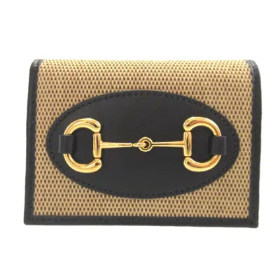 Pre-owned Gucci Beige Black Canvas Leather Wallet (bi-fold) () In Multi