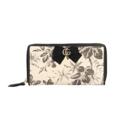 Pre-owned Gucci Beige Black Canvas Long Wallet (bi-fold) () In Multi