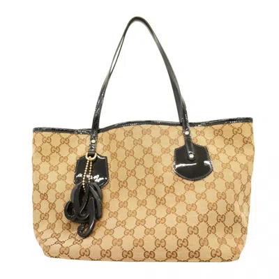 Pre-owned Gucci Beige Black Canvas Tote Bag () In Multi