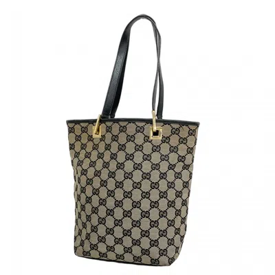 Pre-owned Gucci Beige Black Canvas Tote Bag () In Multi