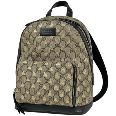 Pre-owned Gucci Beige Black Coated Canvas Leather Backpack () In Multi