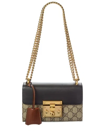Pre-owned Gucci Beige Black Cuir Gg Supreme Monogram Calfskin Leather Small Padlock  Shoulder Bag (authentic P